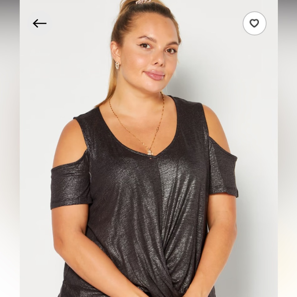 NWT! Michael Kors metallic black/silver top. V-Neck Cold Shoulder Textured Top